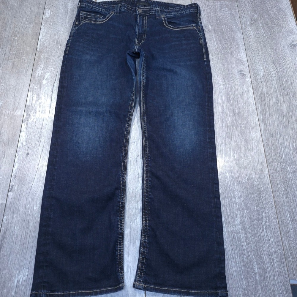 Silver Jeans Gordie Mens Size 38x34 Dark Wash Loose Straight Leg Denim Pants